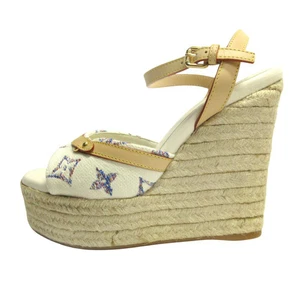 LOUIS VUITTON Helios Line Wedge Sandals Espadrilles Monogram 1ACSFR 35.5 23cm Wh - Picture 1 of 10