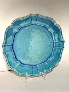 Turquoise with Cobalt Patina/ Distressed Decorative Large Plate Platter 9.5" - Picture 1 of 11