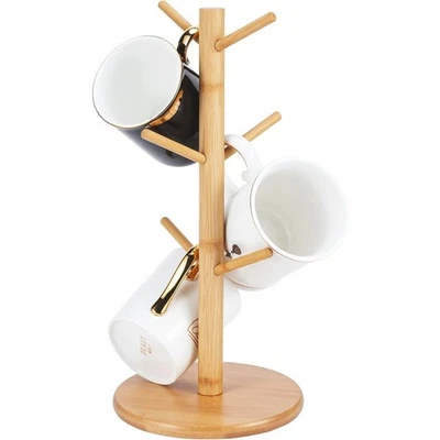 Bamboo Mug Holder with 6 Hooks Decorative Mug Rack for Counter Non-Slip Coffee - Image 1 of 4