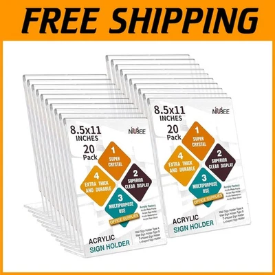 Acrylic Sign Holder 8.5x11 Stand Clear Plastic 20 Pack - Image 1 of 4