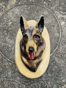 Large 12.5" X 7.5" Ceramic Chalkware Alsation German Shepherd Wall Hanging Bust - Picture 1 of 12