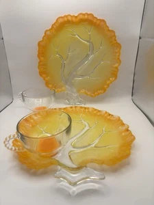 Vintage Orchard Hazel Atlas Tree of Life Snack Plates With Tea Cups Set Of 5 - Picture 1 of 19