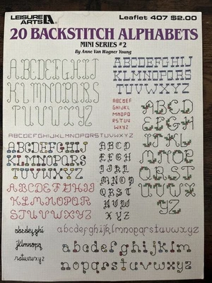 20 Backstitch Alphabets - Leisure Arts 407 - 1985 Cross Stitch Patterns - Image 1 of 2