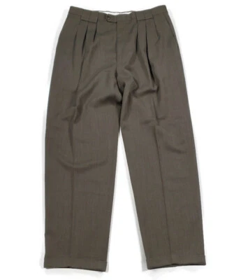 Pal Zileri Mens Sz 35x31 Brown Gray Textured Pleated Wool Dress Pants 31 Inseam - Image 1 of 4