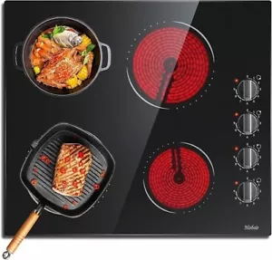 Hobsir Ceramic Hob 4 Zones Electric with Knobs Built in 6000W Ceramic Hob 60cm - Picture 1 of 6