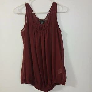 Apostrophe Burgundy Red Sleeveless Shirred Blouse Top w/Cami Underlay Medium New - Picture 1 of 10