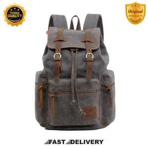 High-Capacity Vintage Canvas Backpack for School, Travel, Hiking, 12-17" Laptop - Picture 1 of 8