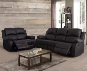 NEW Black 2PC Recliner Sofa & Loveseat 4 Seat Recliner - Comfortable & Relaxing - Picture 1 of 4