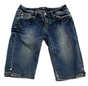 LA Idol USA Girls Shorts Sz 1 Denim  6" Rise Relaxed Rhinestone Pockets Capri - Picture 1 of 9