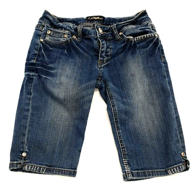 Bermuda LA Idol EUA para Meninas Tamanho 1 Jeans 6" Cintura Relaxada Strass Bolsos Capri - Imagem 1 de 4