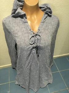 Cynthia Rowley Beachwear Chambray Lace-up Cover-up Dress Hoodie Linen Blend - M - Picture 1 of 10