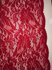 1.75mx1.15m wide of red scaloped, stretch lace dress fabric - Picture 1 of 3