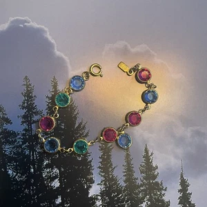 Swarovski Bezel Crystal Multi Color Bracelet Gold Tone Clear 6” - Picture 1 of 4