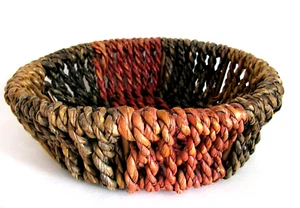 Cesta de jacinto de agua tejida rústica boho multicolor cuenco redondo decoración de pan de frutas - Imagen 1 de 12