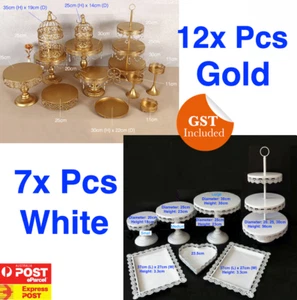 7 / 12 Pcs White Gold Crystal Cake Stand Cupcake Wedding Dessert Platter Plate - Picture 1 of 3