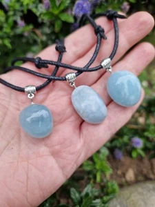 Genuine Aquamarine Necklace. Cord Necklace. Adjustable Crystal Necklace. Crystal - Picture 1 of 3