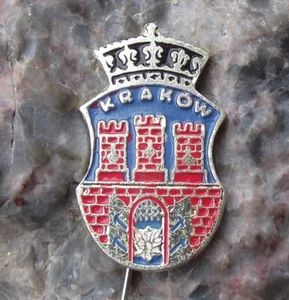 Vintage Krakow Castle Towers Castle City Crown Heraldic Crest Tourist Pin Badge - Picture 1 of 4