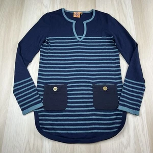Suéter túnica tejido a rayas mezcla de lana y cachemir Tory Burch talla pequeña azul - Imagen 1 de 15