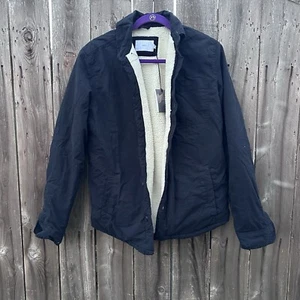 Chaqueta de sarga de algodón forrada Onia Sherpa negra al por menor $195 nueva con etiquetas - Imagen 1 de 6