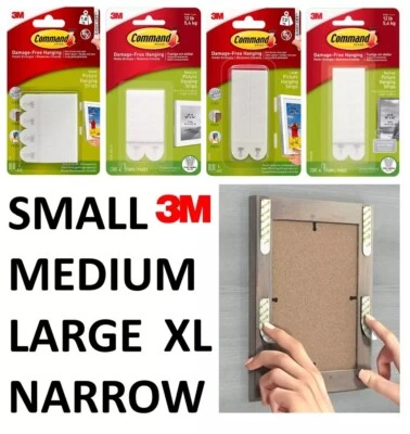 3M COMMAND Command Strips Picture Hanging 3M Small Medium Large XL Narrow Stick On UK
