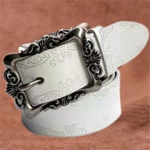 Women Waist Belt Floral Embossed Leather Retro Casual Buckle Cowgirl Classic - Picture 1 of 15