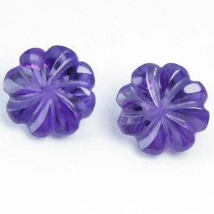 5.23Cts Gorgeous Natural Amethyst 8.7mm Flower Carving Matching Pair Gemstones - Picture 1 of 5