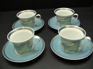 Versace Rosenthal blau arabesque Porzellan Cappuccino Tassen & Untertassen/4er Set - Bild 1 von 6