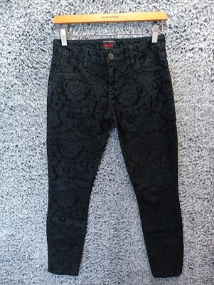 Banana Republic Corduroy Pants Women 25 Black Skinny Leg Low Rise Printed Flower - Image 1 of 4