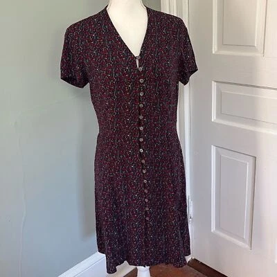 Laura Ashley Vintage Y2K Button Down Floral Midi Sun Dress Red White Blue Size 8 - Image 1 of 4