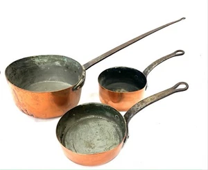 Batterie de 3 casseroles anciennes en cuivre - 3,5 kg - Imagen 1 de 2