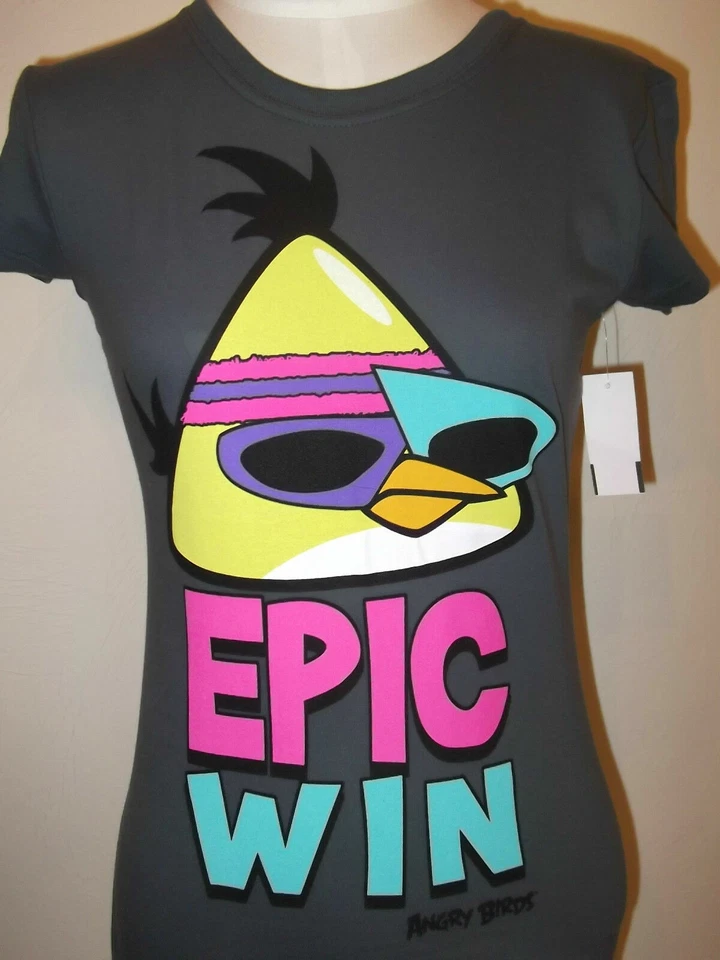 New ANGRY BIRDS Birdy  Epic Win Women's  Junior T-shirt Tee M L  Grey - Image 1 of 1