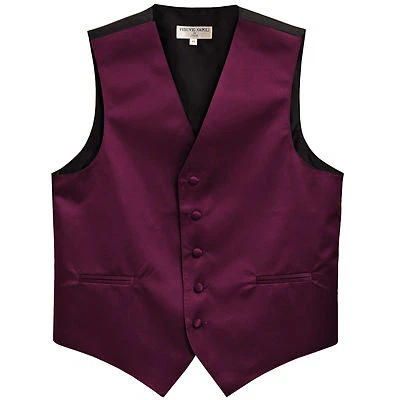 New poly men's tuxedo vest waistcoat only wedding formal eggplant dark purple - Image 1 of 3