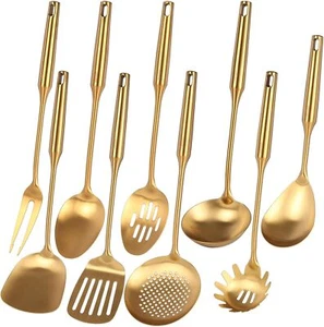 Gold Kitchen Utensils Set - 18/10 Stainless Steel Cooking Tools, 15" All Metal - Picture 1 of 8