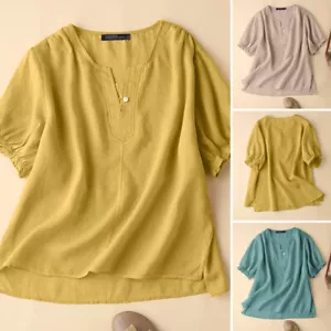 ZANZEA Women Summer Short Sleeve Tops Solid Baggy Casual Shirt Tee Blouse New - Picture 1 of 13