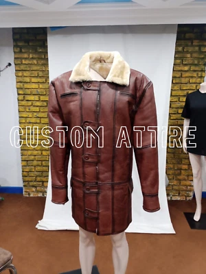 Dark Knight Bane Coat, Tom Hardy Shearling Leather coat, Brown Leather  Coat - Image 1 of 4