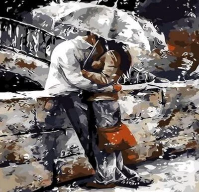 NORIMPEX 50x40 Malen nach zahlen painting numbers Frau und Mann unter einem Regenschirm