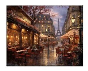 Paris Street Views - Eiffel Tower, Cafe-Lined Streets pictures printed on canvas