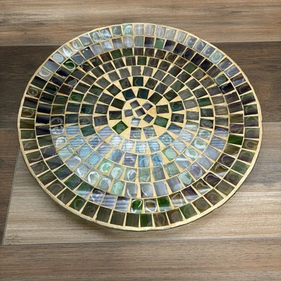 Upcycled DIY Handmade Crystal Tray Stained Glass Mosaic Tile Indoor Plant Stand - Image 1 of 4
