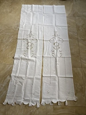 Coppia Di Tende A Vetro In Lino E Cotone Con Fiori Ricamati In Taglio (10) - Immagine 1 di 4
