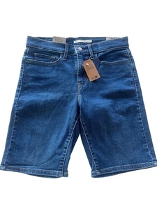 Levi's Red Tag Womens Shaping Bermuda Jean Shorts Stretch Blue Denim Sz 29 Waist - Picture 1 of 2