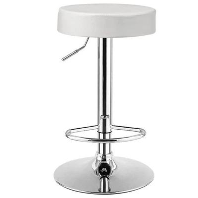 1 PC Round Bar Stool Adjustable Swivel Pub Chair U Leather with Footrest White - Image 1 of 4