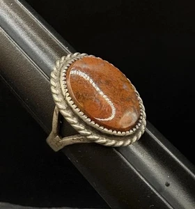SZ 10.5 Mens Vintage Native Sterling Silver Jasper Navajo Roper Estate Ring 925 - Picture 1 of 17