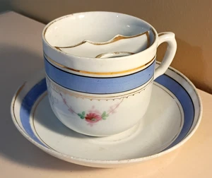 Bellissima antica tazza e piattino vittoriana dipinto a mano oro dorato baffi floreali - Foto 1 di 6