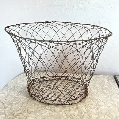 Vintage Antique Wire Waste Basket Steel Crimped Wire 1920s 15” Dia. Steampunk - Image 1 of 4