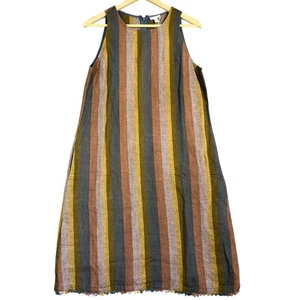 Garnet Hill Etuikleid Gr. 6 mehrfarbig gestreift Leinen roher Saum Taschen Resort NEU - Bild 1 von 12