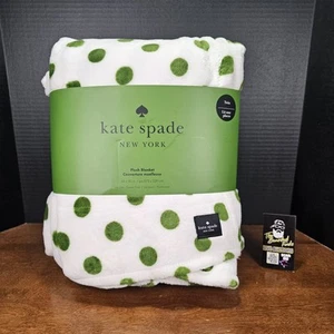 Kate Spade Blanco Verde Lunares Gran Tamaño Doble Polar Manta 68 X 90 - NUEVO - Imagen 1 de 5