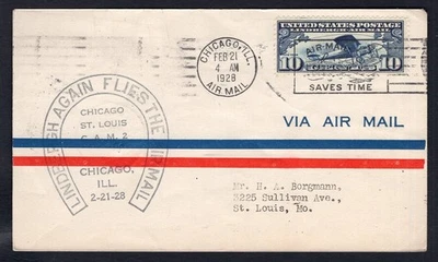 USA 1928 Lindbergh Flies Airmail Cover, Chicago to St Louis - Image 1 of 2