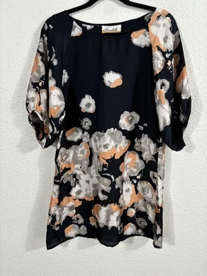 Vestido Annabelle Mujer Mediano Azul Marino Abstracto Floral Mini Manga 3/4 Semi Transparente Foto 1 de 4