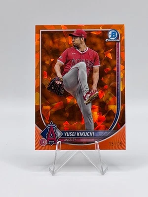 2025 Bowman Chrome Sapphire Yusei Kikuchi Orange Sapphire /25 #5 Angels - Image 1 of 2