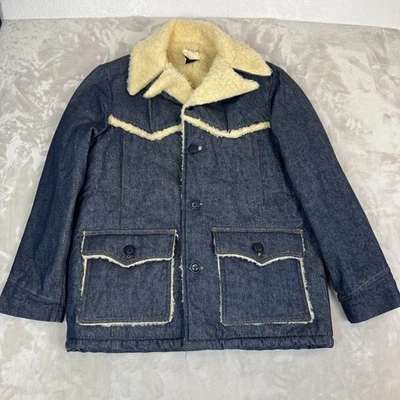 Chaqueta De Colección Roebucks Para Hombres 42 T Denim Sherpa Forrada Tareas Rancho Vaquero Rockabilly Foto 1 de 4